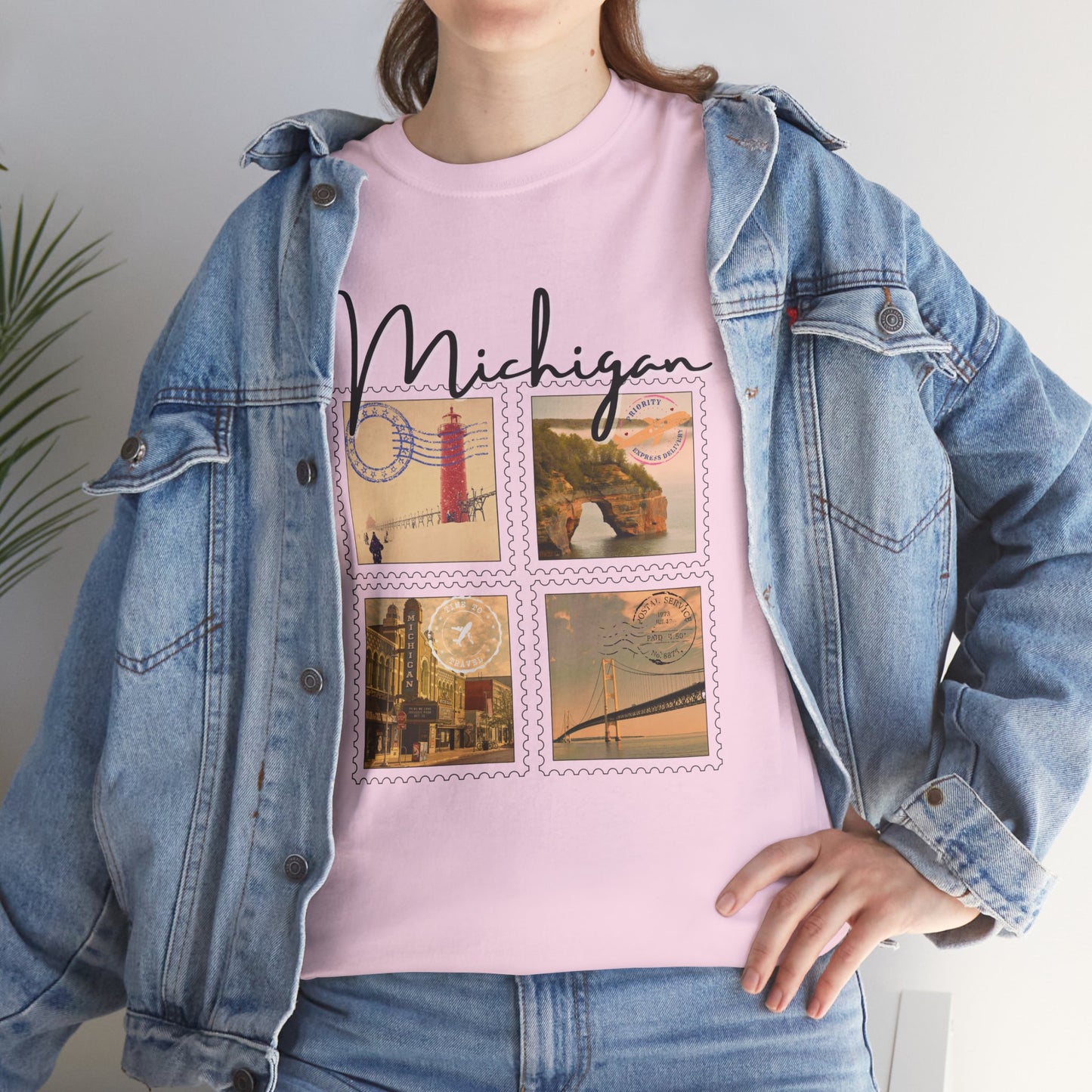 Michigan Stamps Tee, Vintage Vibe T-Shirt, Great Lakes Souvenir, Travel Apparel, Gift for Michiganders, Nature Lover Tee