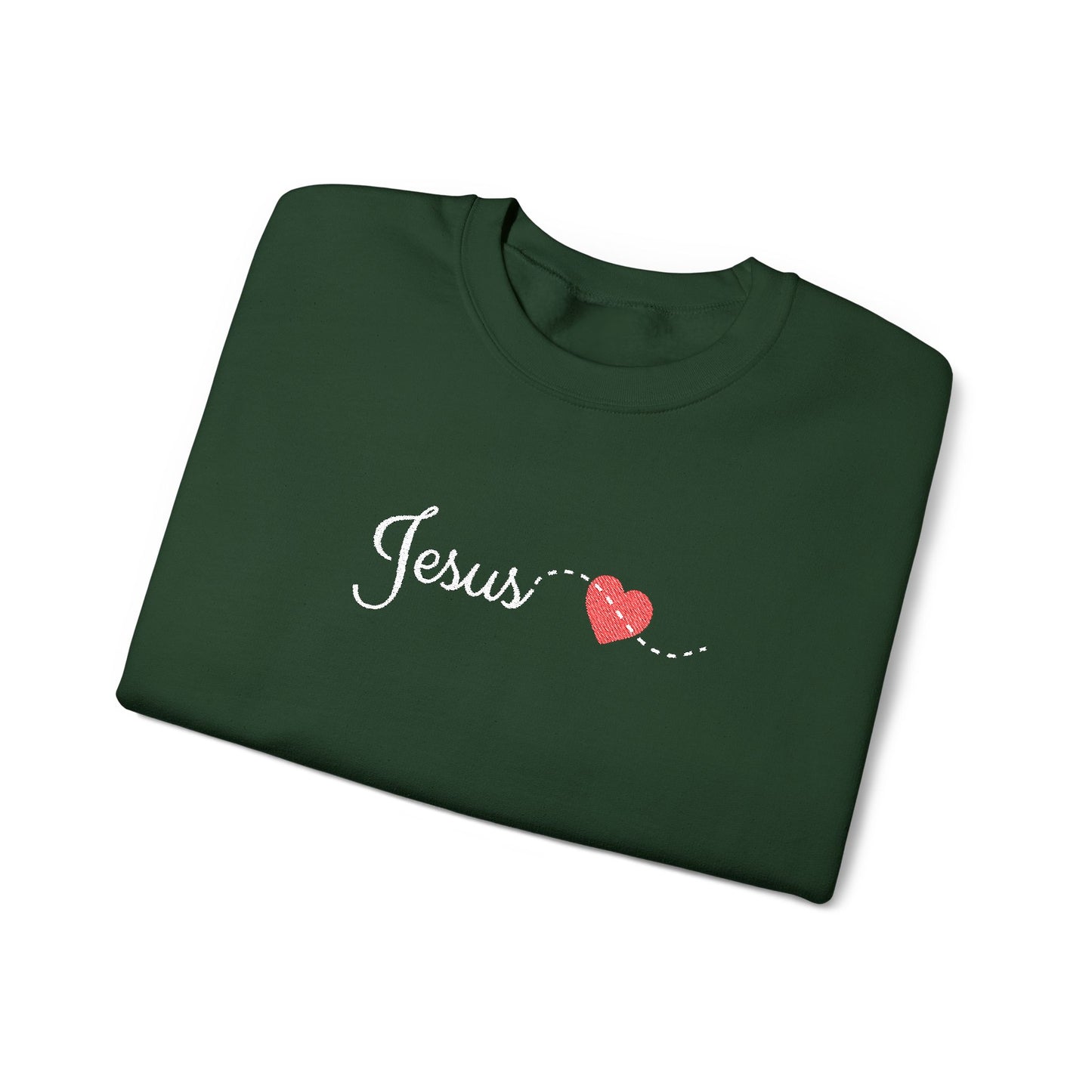 EMBROIDERY white Script Jesus with Stitched Heart – Embroidered soft Crewneck