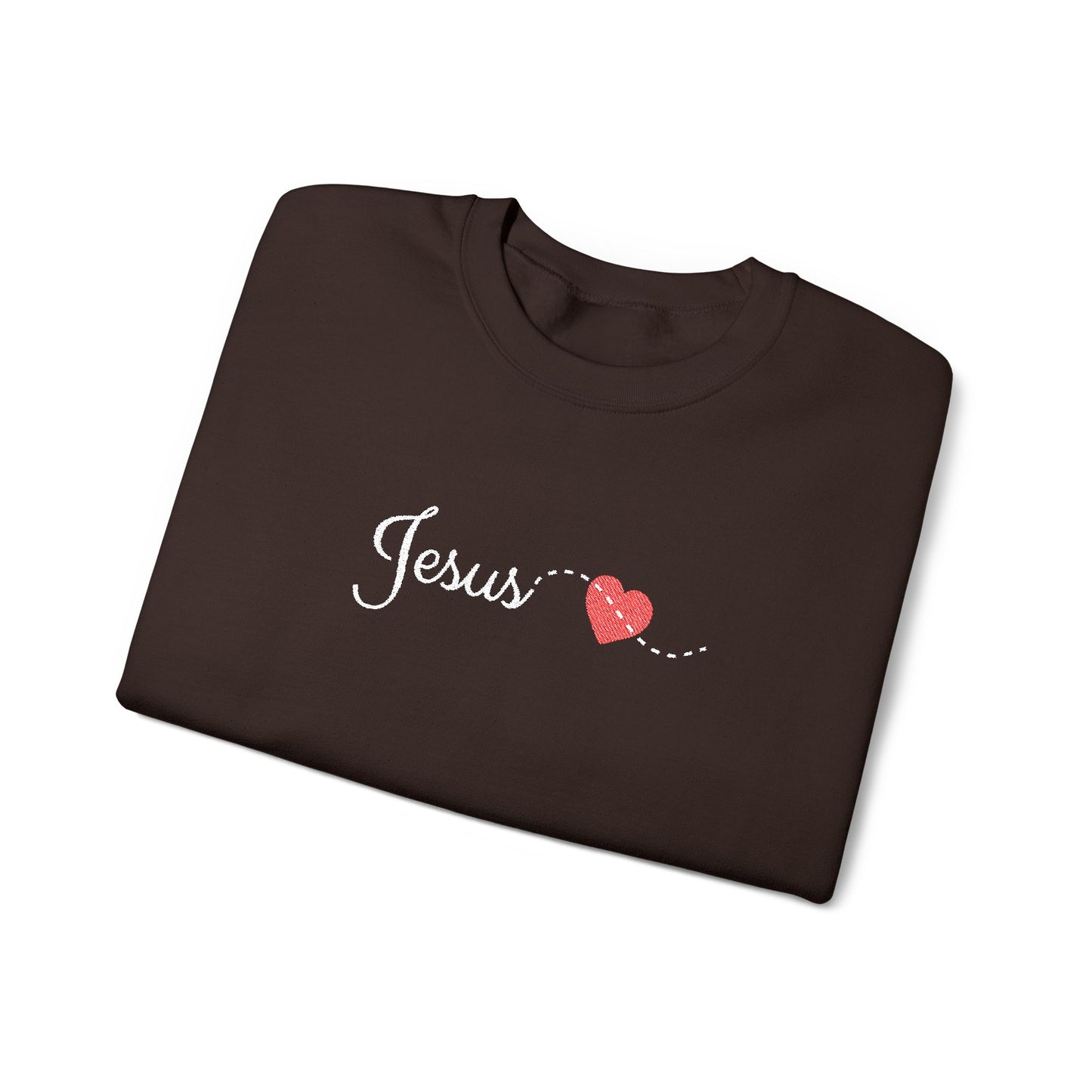 EMBROIDERY white Script Jesus with Stitched Heart – Embroidered soft Crewneck