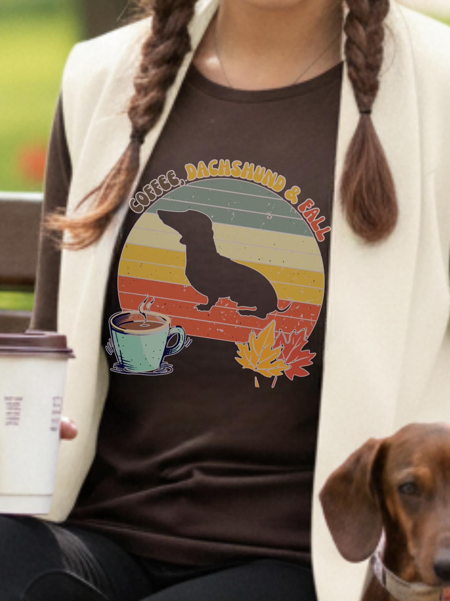 Retro Dachshund Long Sleeve Tee Coffee Dachshunds and Fall