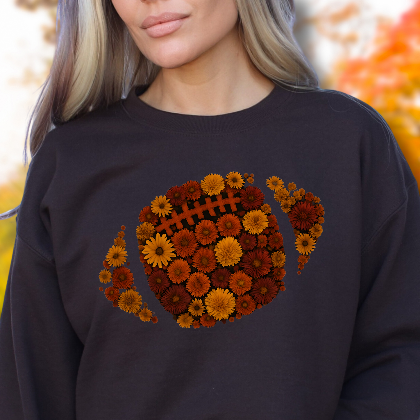 Fall Floral Football Crewneck Sweatshirt - Cozy Sweatshirt, Vintage Style Pullover, Perfect for Football Fans, Football Mama fan