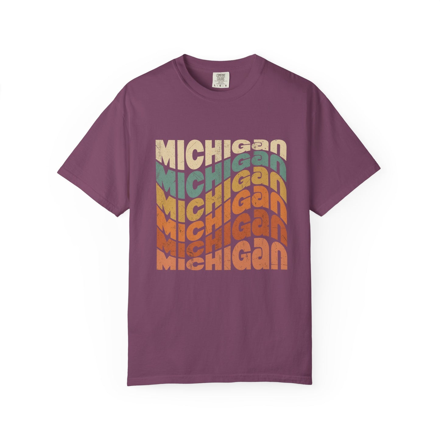 Michigan Wavy Text T-Shirt — Retro State Pride Garment-Dyed Tee for Great Lakes Locals