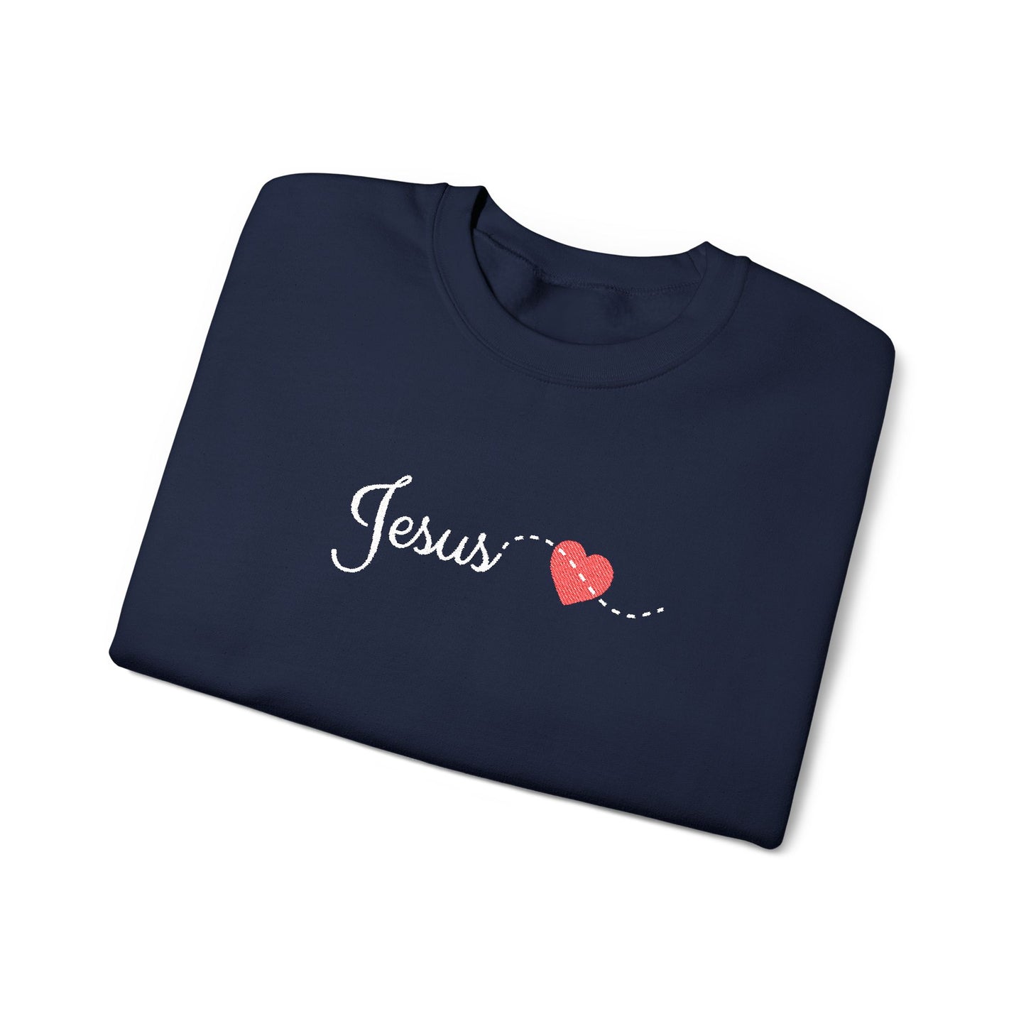 EMBROIDERY white Script Jesus with Stitched Heart – Embroidered soft Crewneck