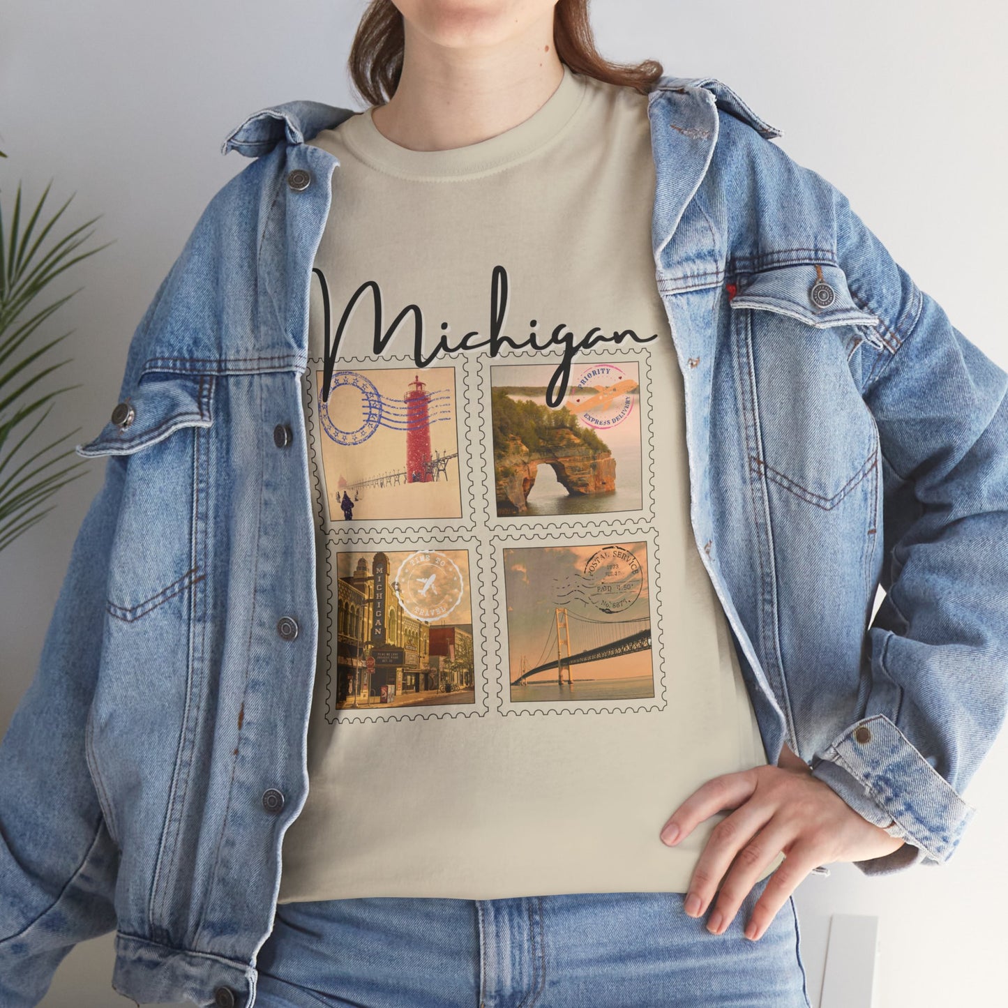Michigan Stamps Tee, Vintage Vibe T-Shirt, Great Lakes Souvenir, Travel Apparel, Gift for Michiganders, Nature Lover Tee