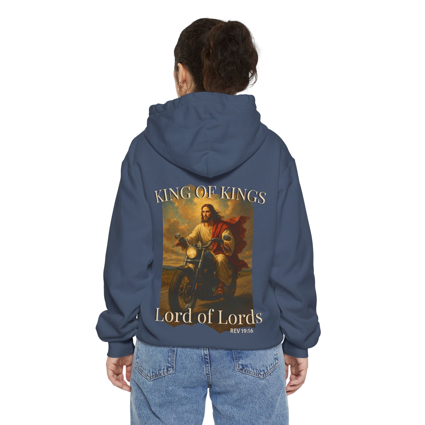 King of Kings Christian Hoodie with Jesus on motorcycle returning