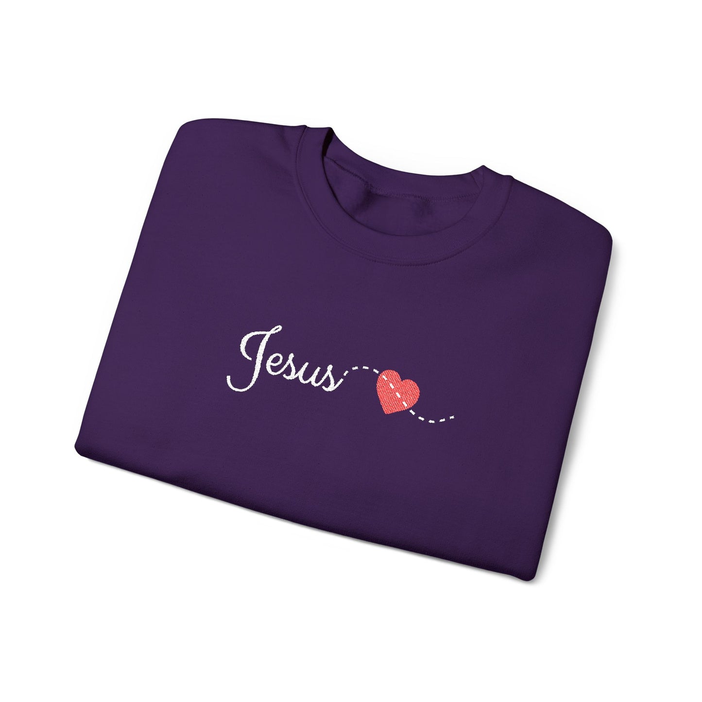 EMBROIDERY white Script Jesus with Stitched Heart – Embroidered soft Crewneck