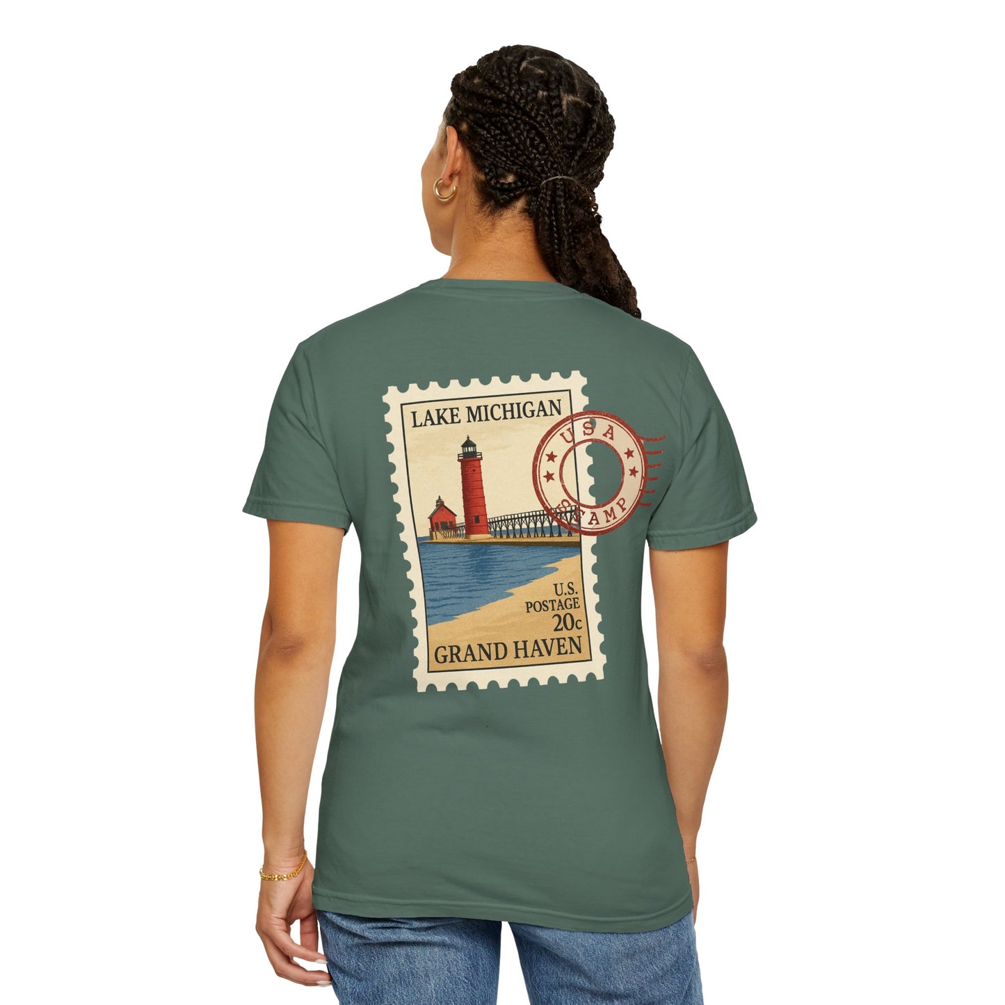 Grand Haven Michigan Vintage Stamp Tee — Lake Michigan Travel T-Shirt