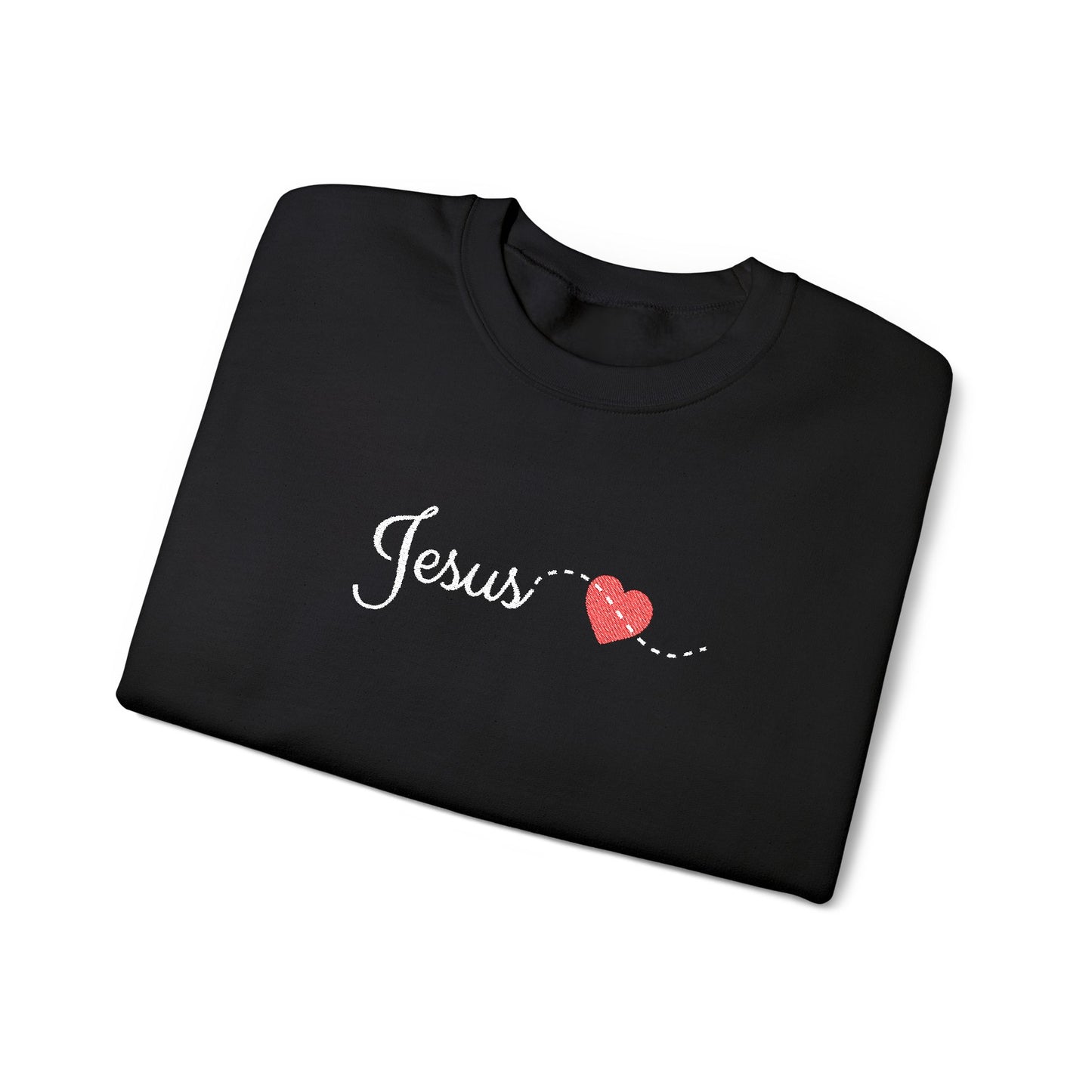 EMBROIDERY white Script Jesus with Stitched Heart – Embroidered soft Crewneck