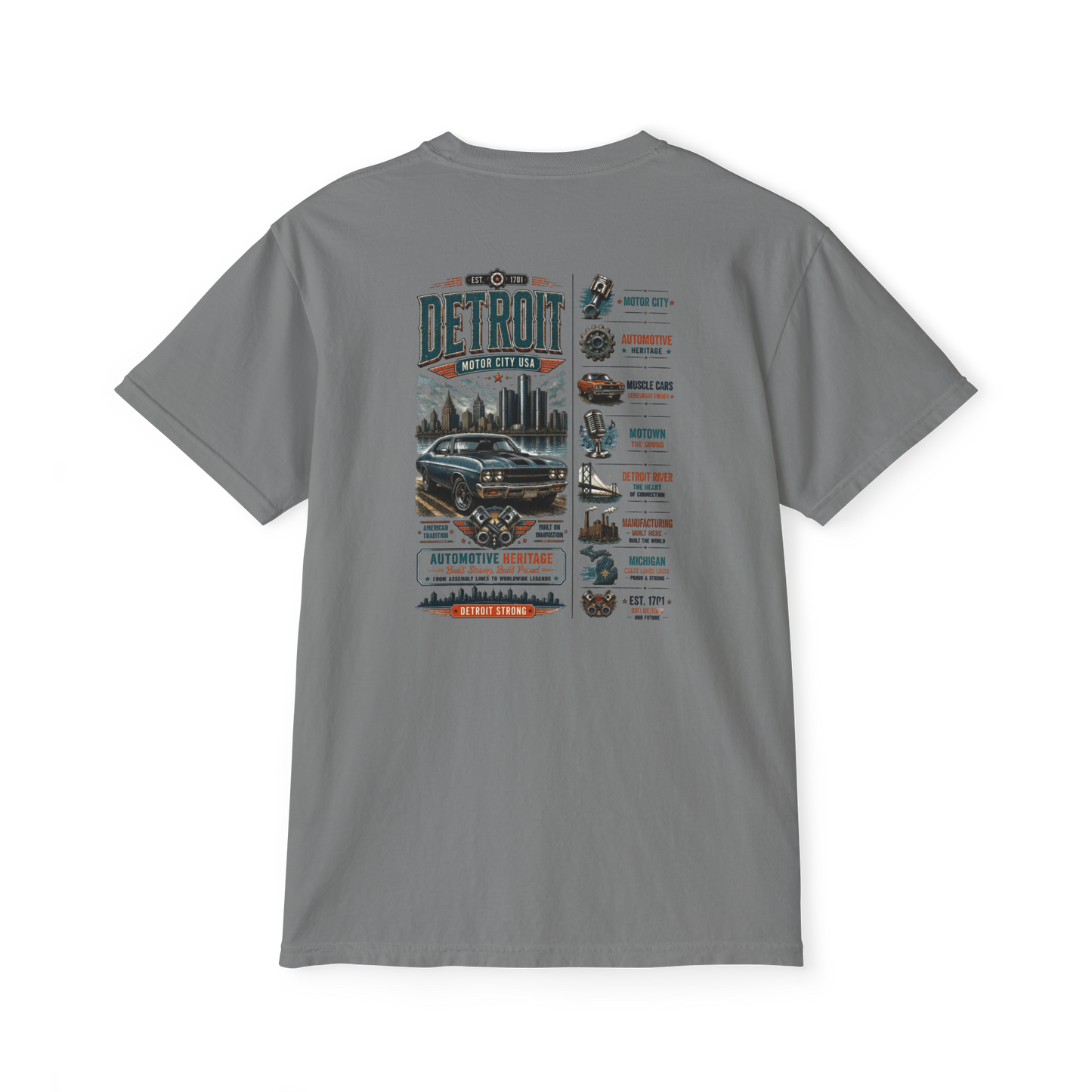 Detroit Motor City USA Pocket T-Shirt — Classic Car Automotive Heritage Tee