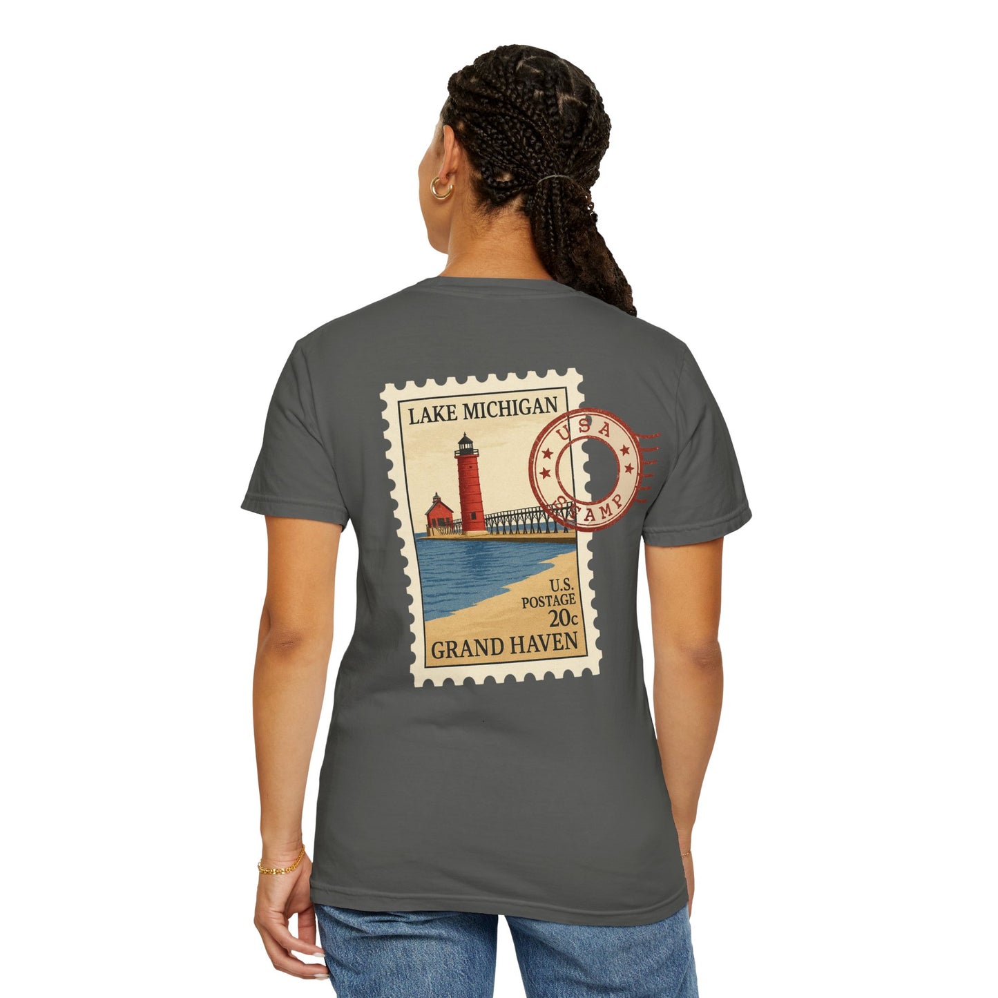 Grand Haven Michigan Vintage Stamp Tee — Lake Michigan Travel T-Shirt