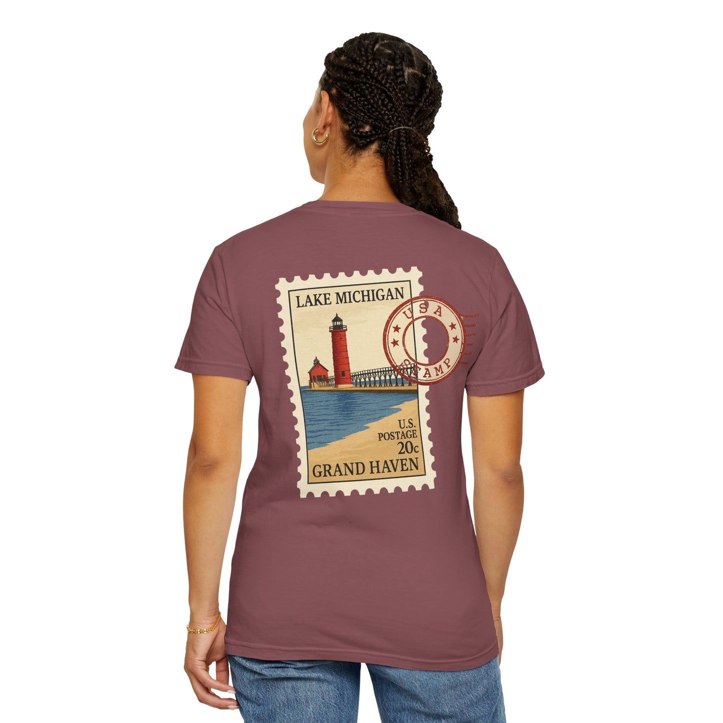 Grand Haven Michigan Vintage Stamp Tee — Lake Michigan Travel T-Shirt