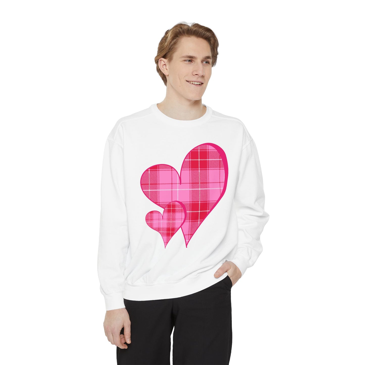 Pink Plaid Hearts Sweatshirt Valentine Heart Graphic