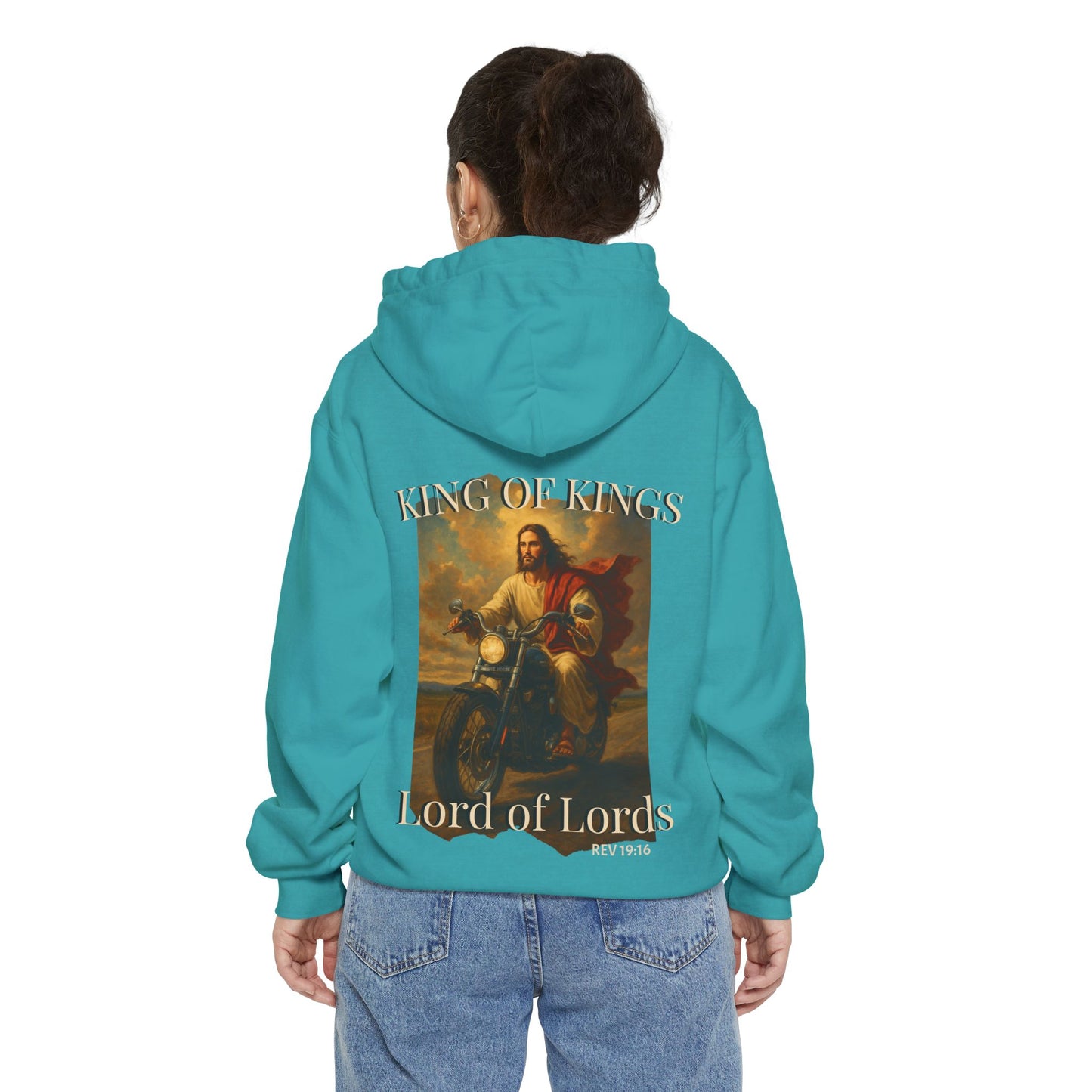 King of Kings Christian Hoodie with Jesus on motorcycle returning
