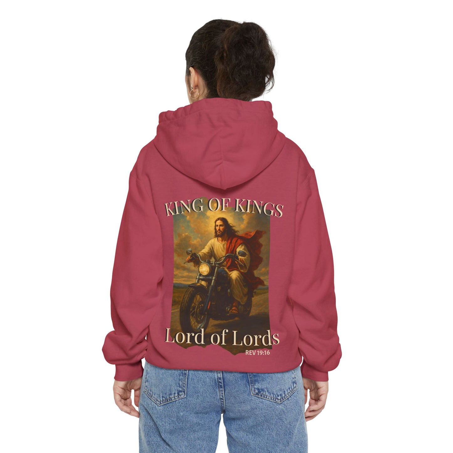 King of Kings Christian Hoodie with Jesus on motorcycle returning