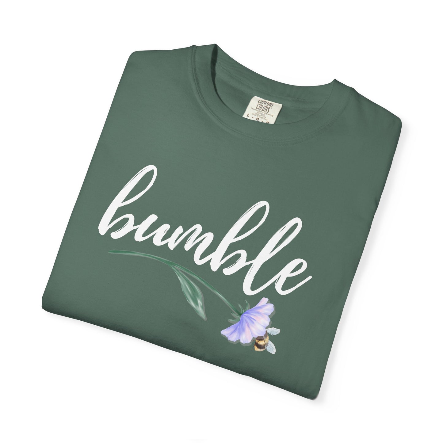 Sweet Bumble Bee with Flower Comfort Colors T-shirt | Script Bumblebee Design