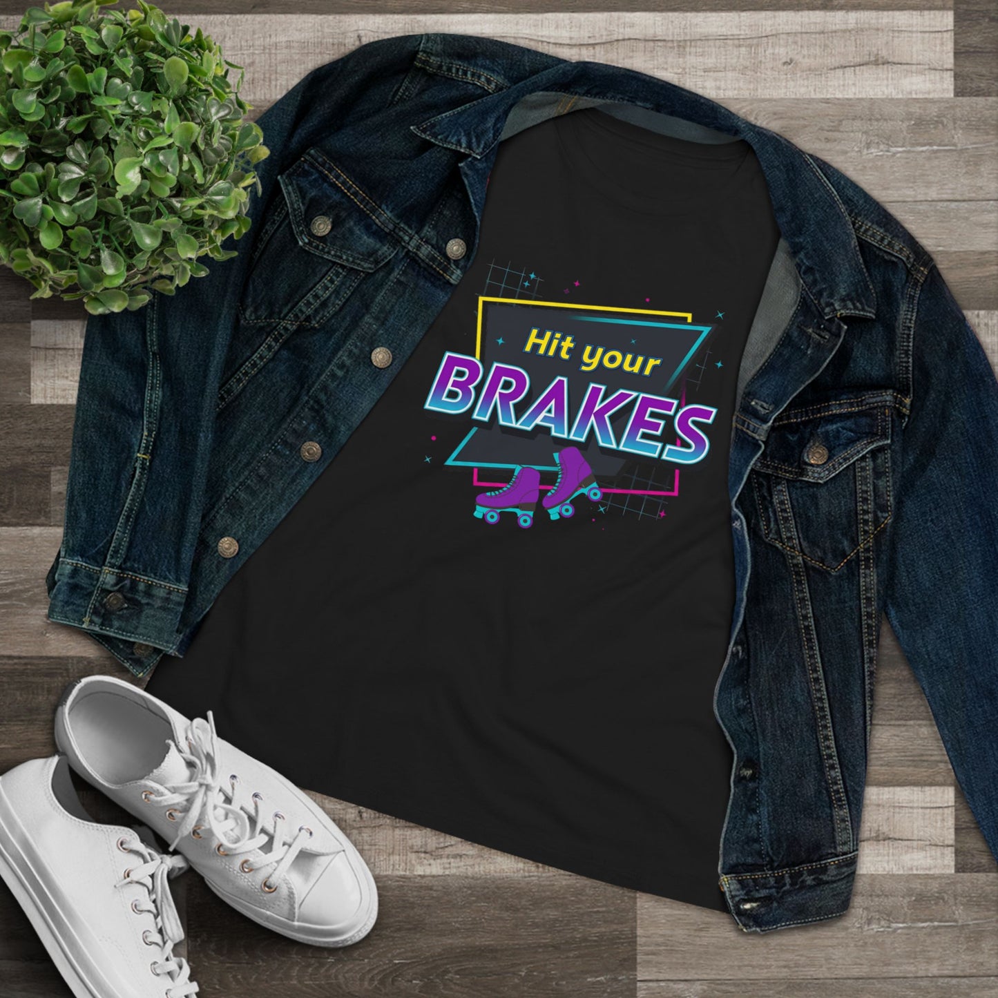 Hit Your Brakes 80s Retro Roller Skating T-Shirt — Women's Cotton Tee Hager Collection