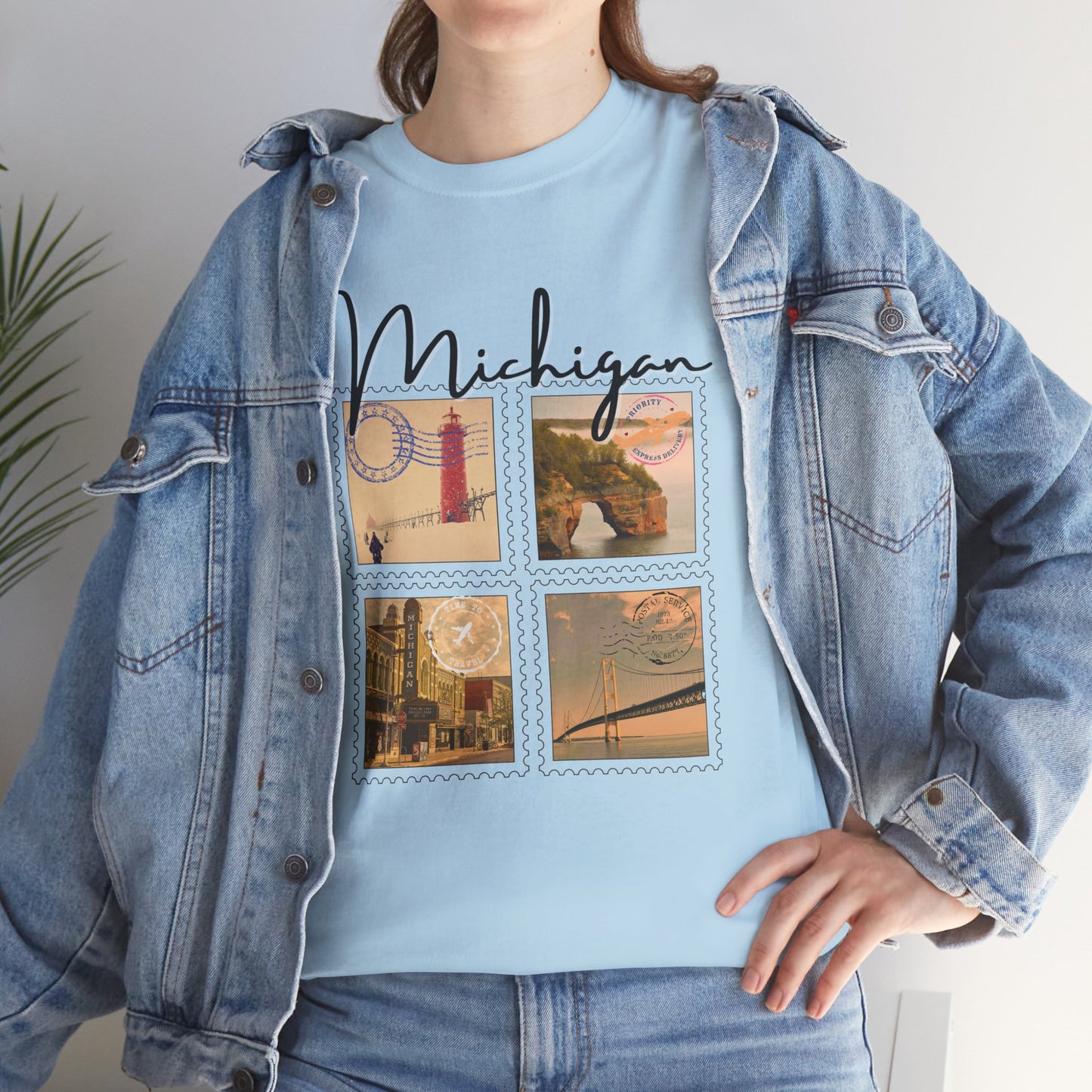 Michigan Stamps Tee, Vintage Vibe T-Shirt, Great Lakes Souvenir, Travel Apparel, Gift for Michiganders, Nature Lover Tee