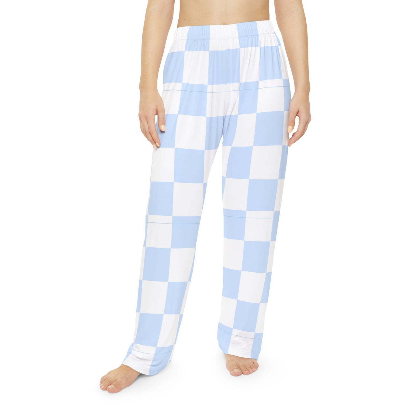 Light Blue Check & White Women's Pajama Pants — Cozy Sleepwear Lounge Pants