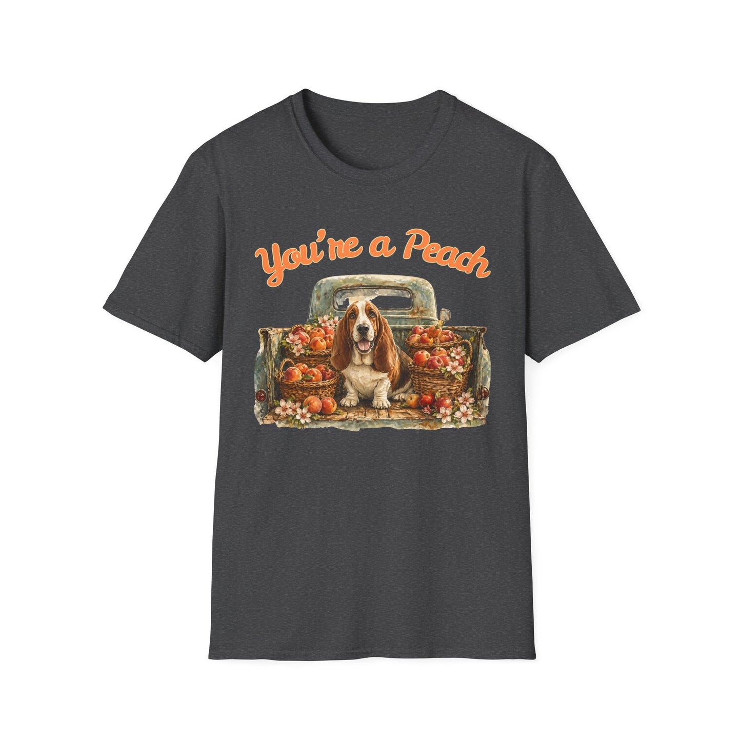 You're a Peach T-Shirt — Vintage Truck, Baskets of Peaches & Sweet Bassett Hound