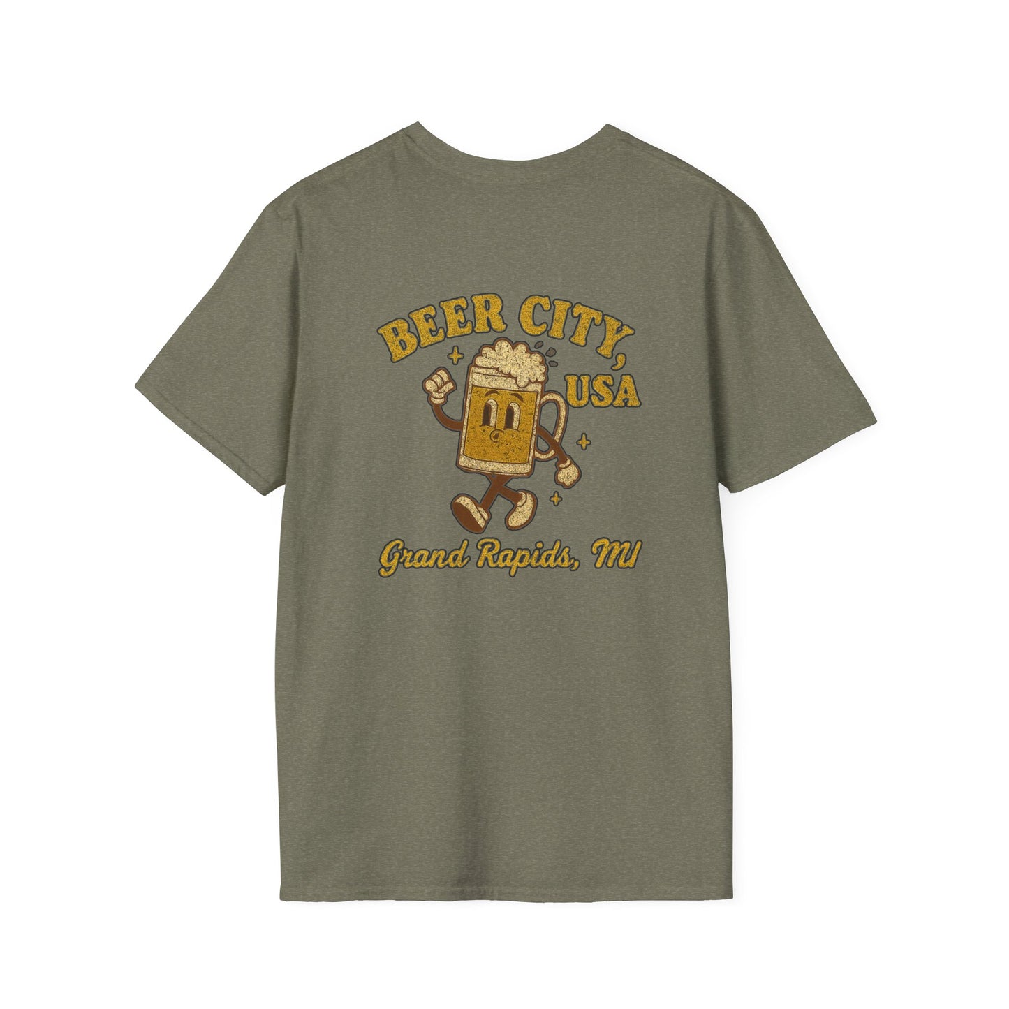 Vintage gold Beer City USA Grand Rapids MI with fun old-school 70's beer mug image