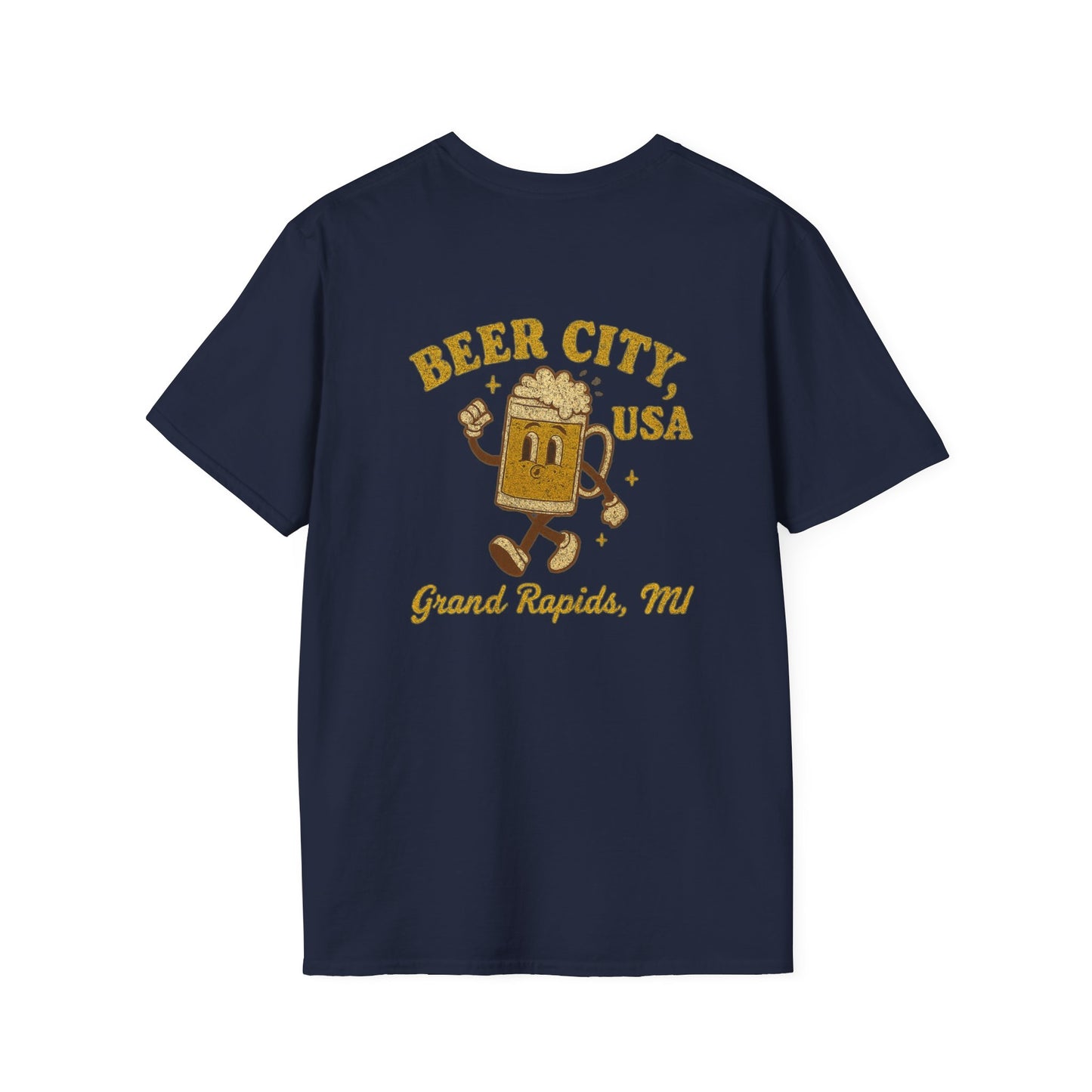 Vintage gold Beer City USA Grand Rapids MI with fun old-school 70's beer mug image