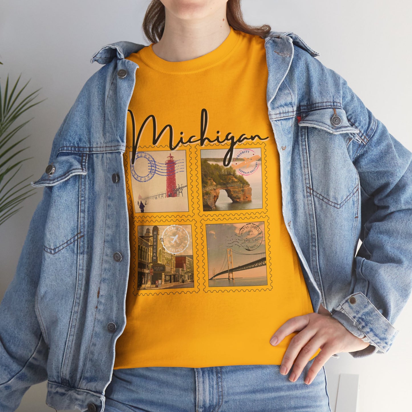 Michigan Stamps Tee, Vintage Vibe T-Shirt, Great Lakes Souvenir, Travel Apparel, Gift for Michiganders, Nature Lover Tee
