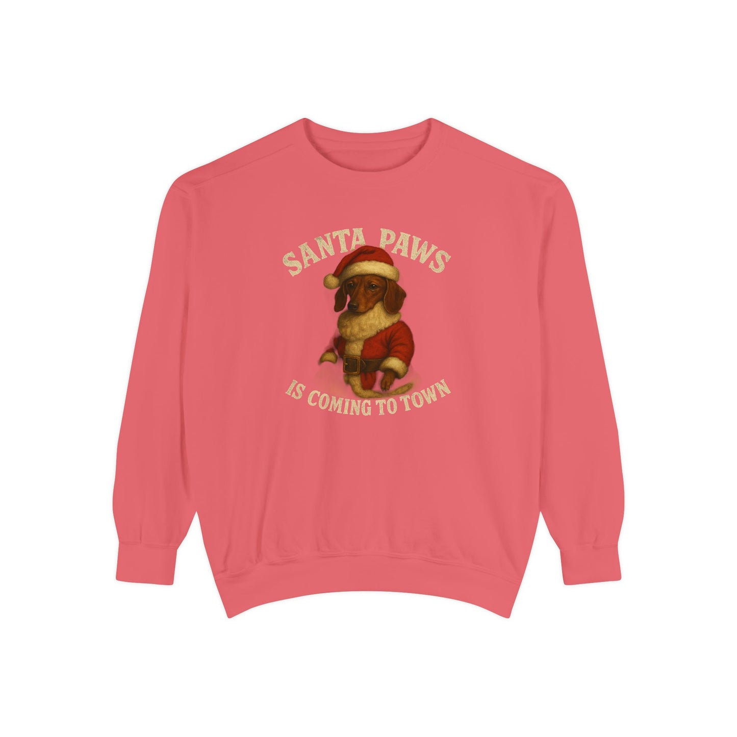 Santa Paws is Coming to Town Dachshund Comfort Colors sweater – Cute Puppy in Santa Hat Christmas Sweatshirt