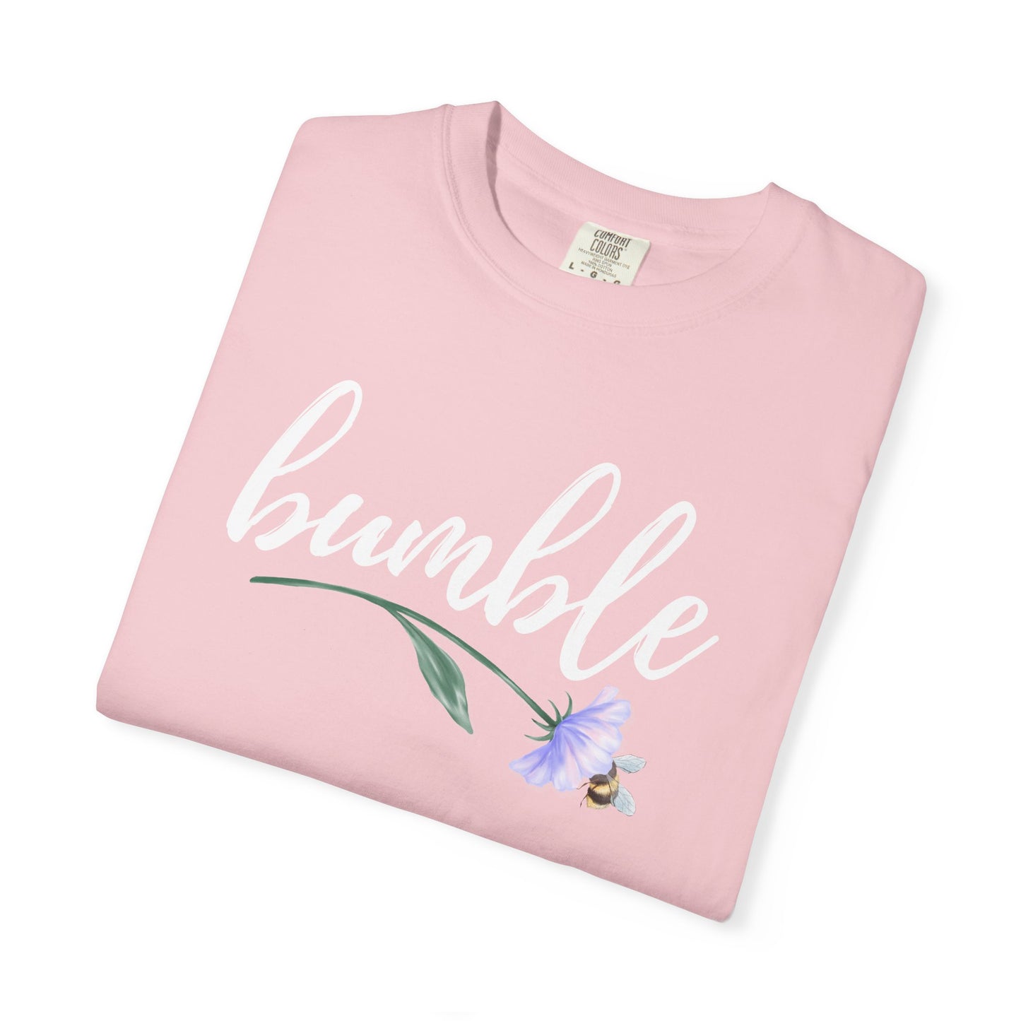 Sweet Bumble Bee with Flower Comfort Colors T-shirt | Script Bumblebee Design