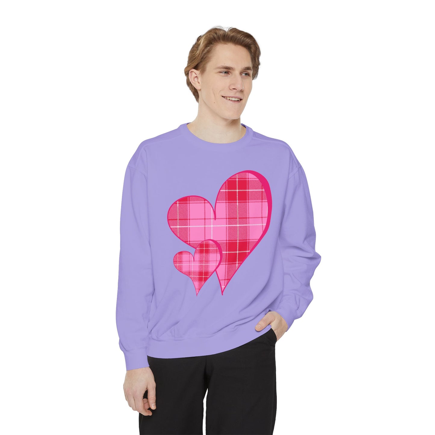 Pink Plaid Hearts Sweatshirt Valentine Heart Graphic