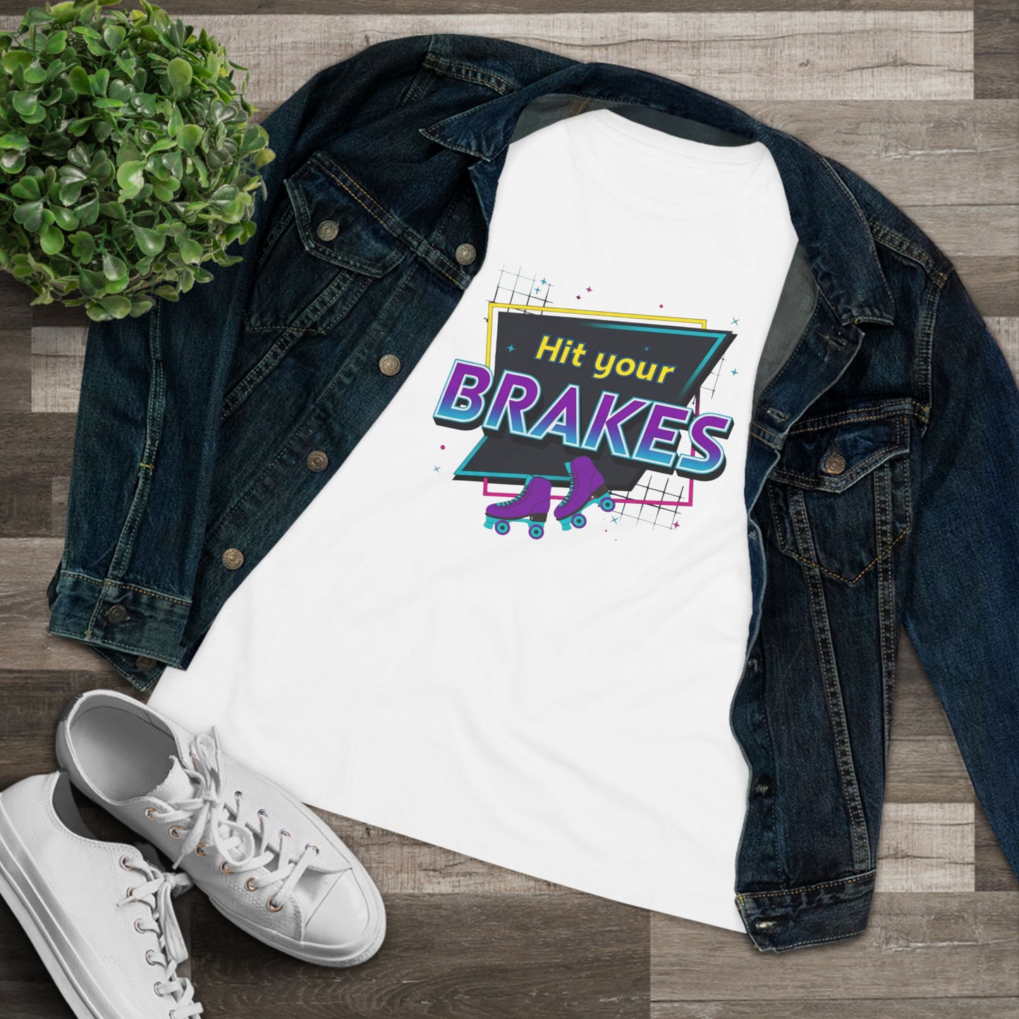 Hit Your Brakes 80s Retro Roller Skating T-Shirt — Women's Cotton Tee Hager Collection