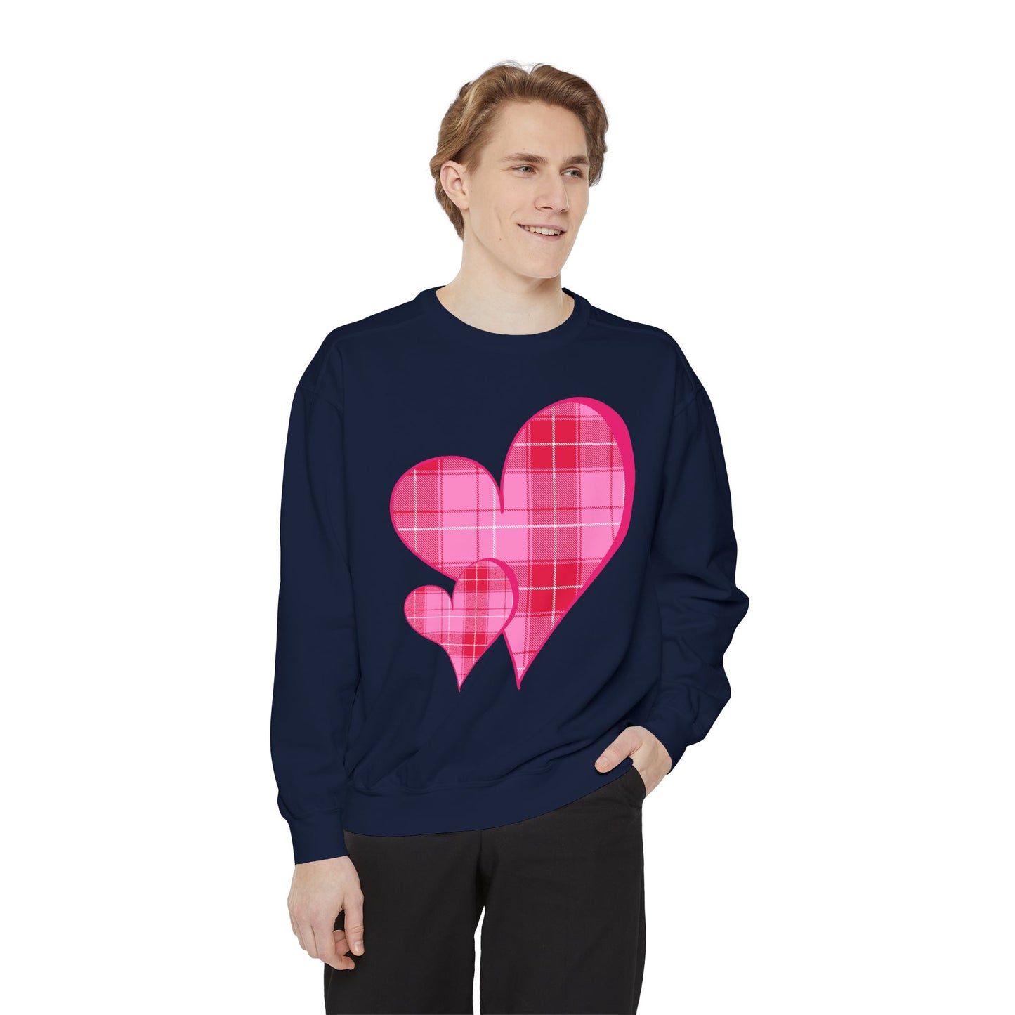 Pink Plaid Hearts Sweatshirt Valentine Heart Graphic