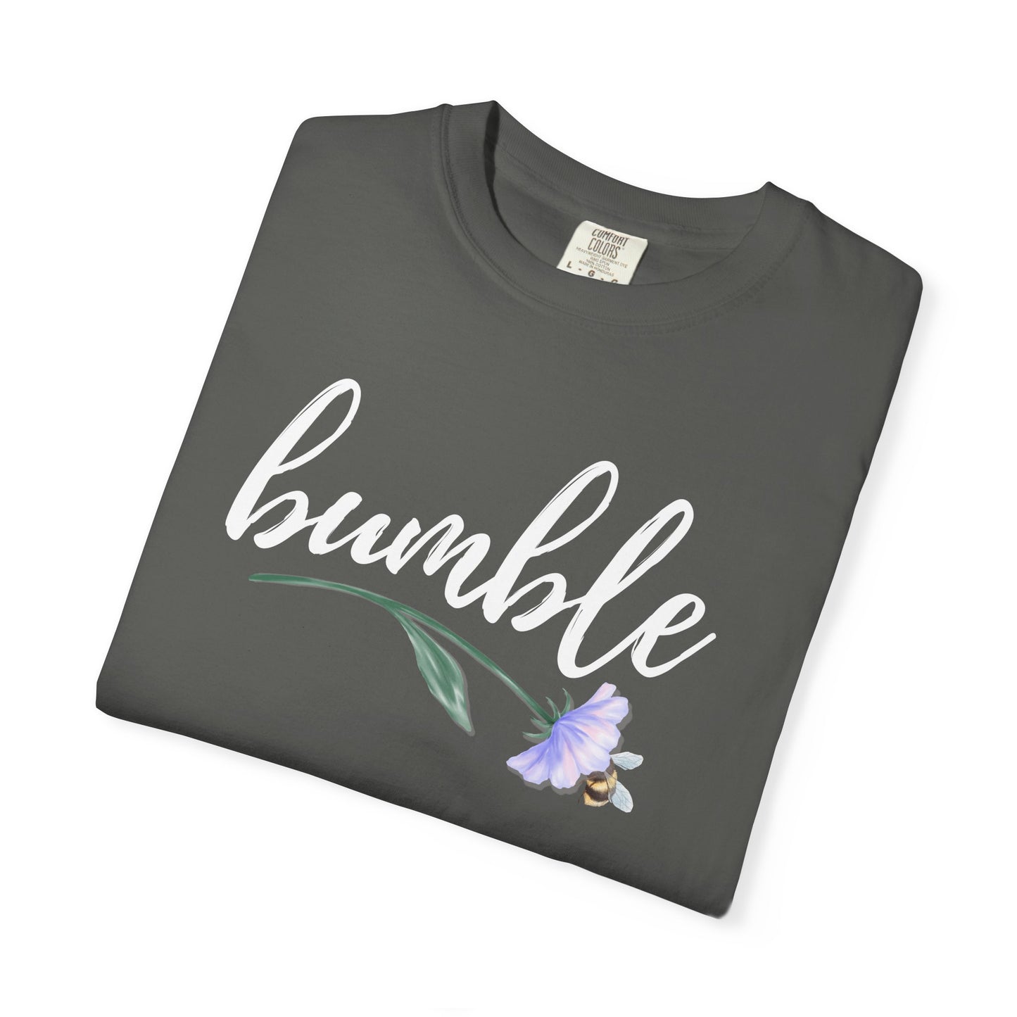 Sweet Bumble Bee with Flower Comfort Colors T-shirt | Script Bumblebee Design