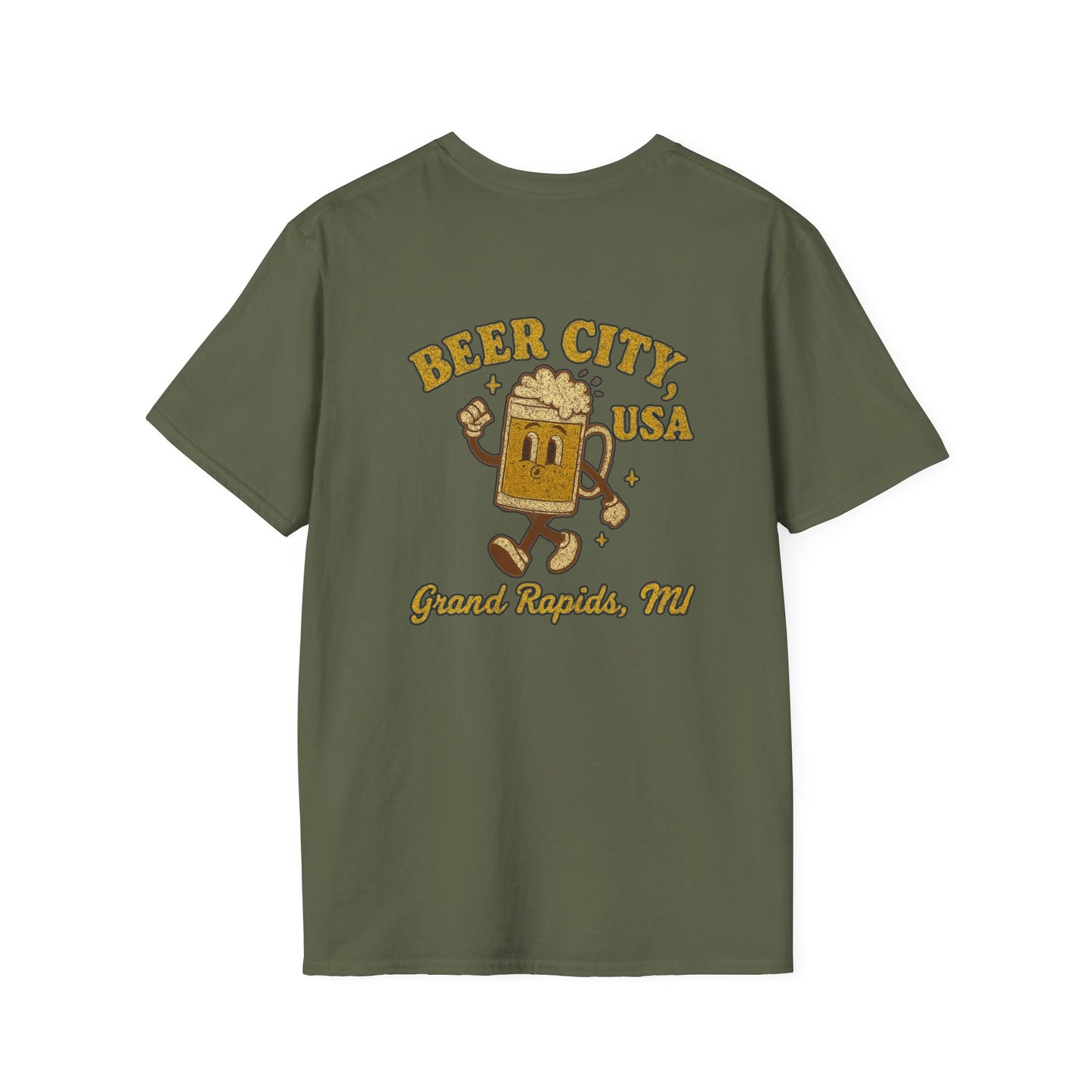 Vintage gold Beer City USA Grand Rapids MI with fun old-school 70's beer mug image