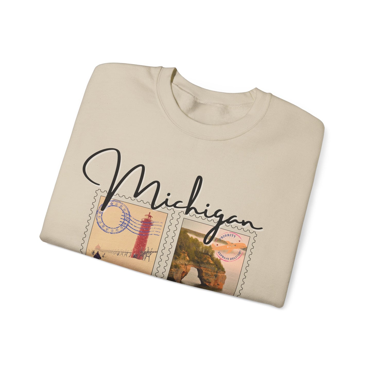 Michigan Vintage Stamp Style Sweatshirt designed only for NotorieTEES