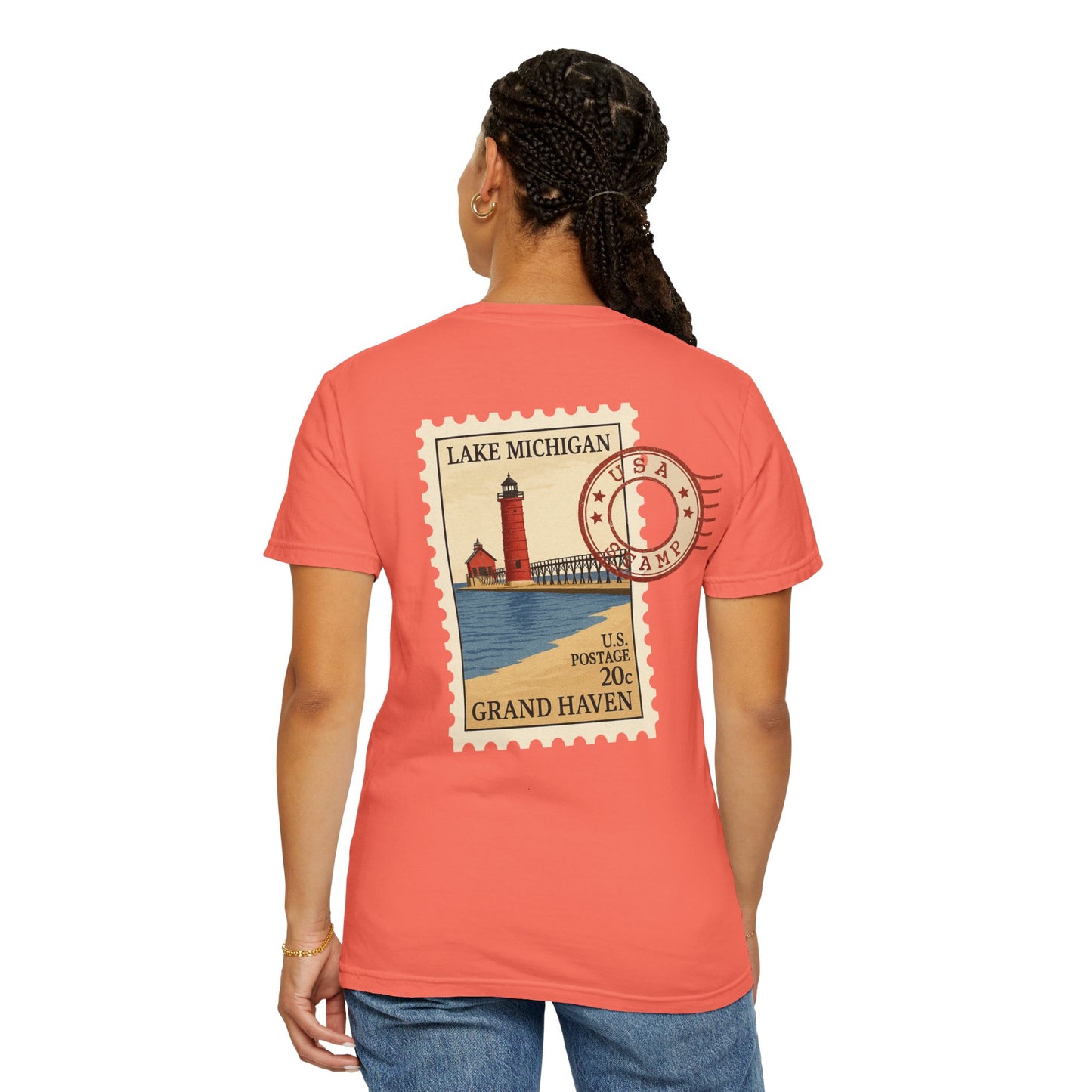 Grand Haven Michigan Vintage Stamp Tee — Lake Michigan Travel T-Shirt