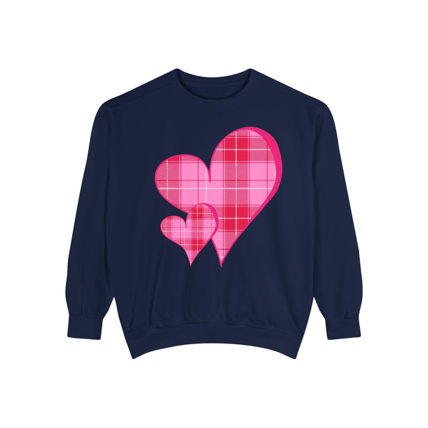 Pink Plaid Hearts Sweatshirt Valentine Heart Graphic