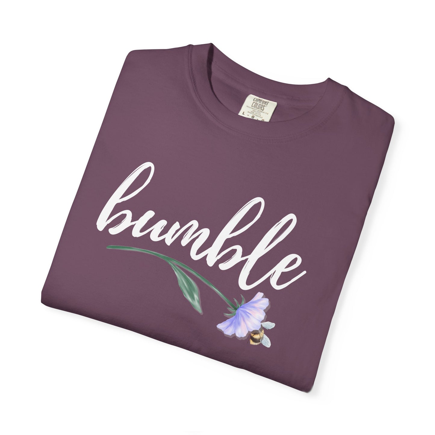 Sweet Bumble Bee with Flower Comfort Colors T-shirt | Script Bumblebee Design