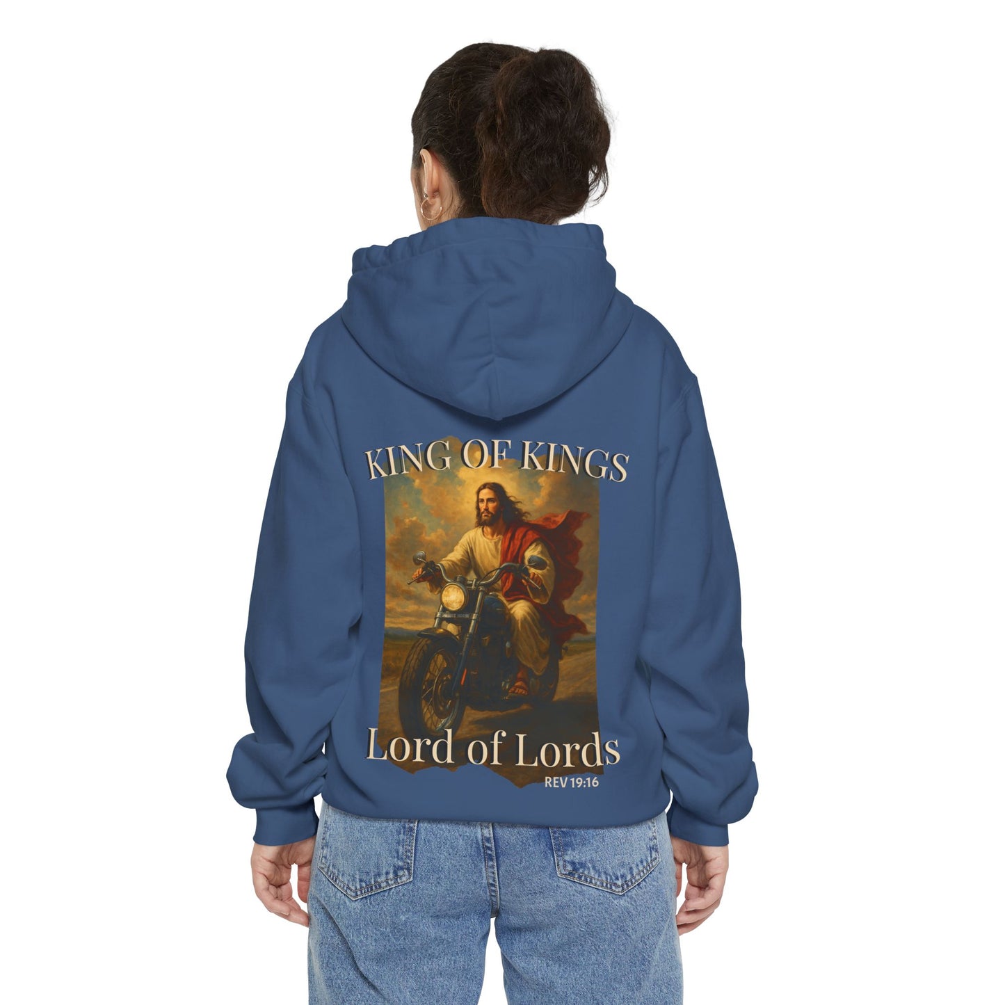 King of Kings Christian Hoodie with Jesus on motorcycle returning