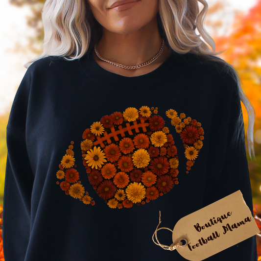 Fall Floral Football Crewneck Sweatshirt - Cozy Sweatshirt, Vintage Style Pullover, Perfect for Football Fans, Football Mama fan