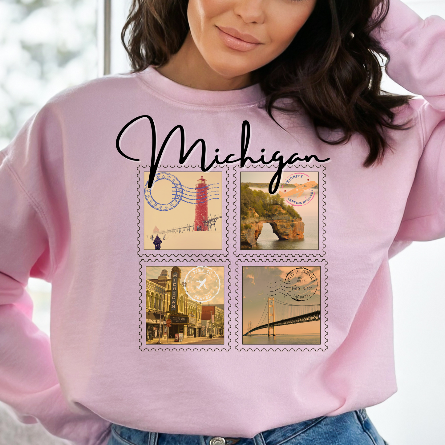 Michigan Vintage Stamp Style Sweatshirt designed only for NotorieTEES