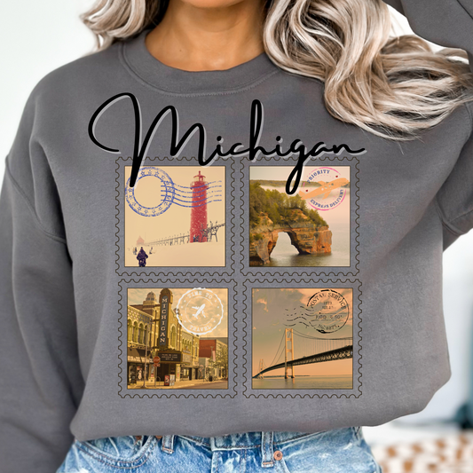 Michigan Vintage Stamp Style Sweatshirt designed only for NotorieTEES