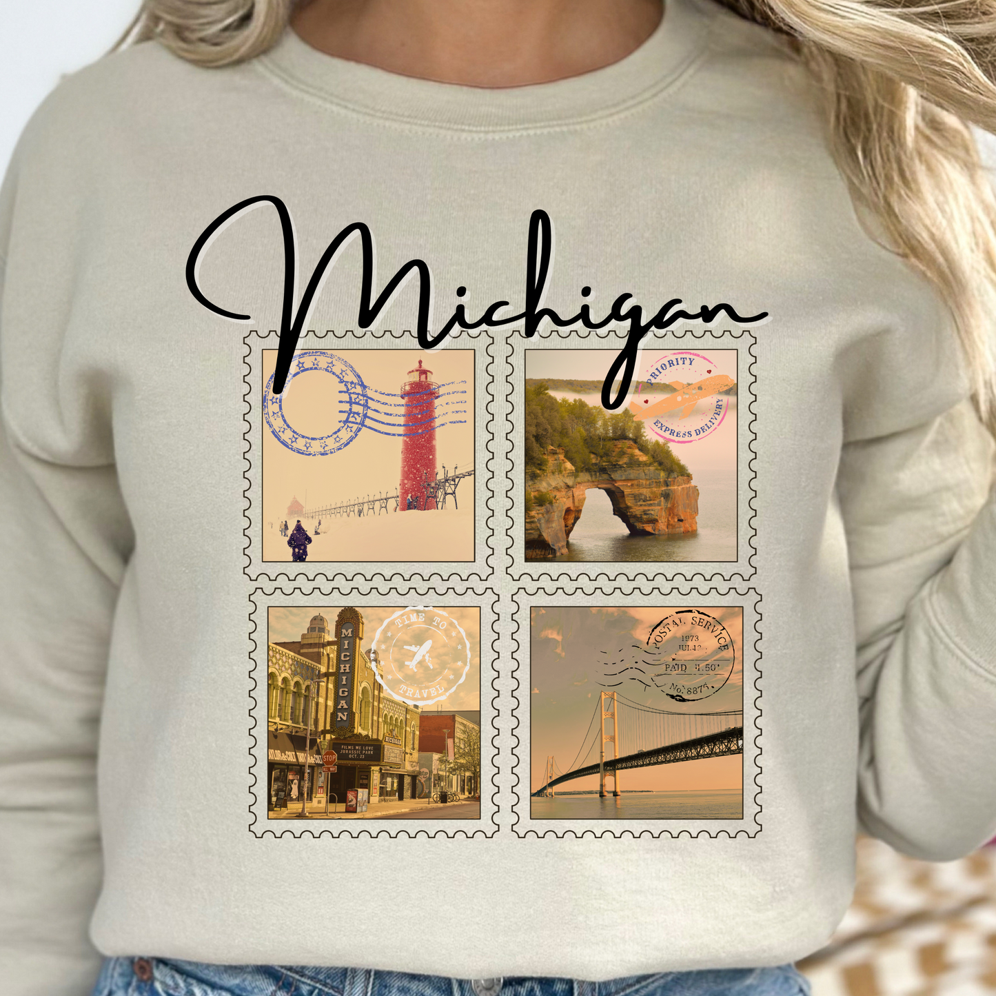 Michigan Vintage Stamp Style Sweatshirt designed only for NotorieTEES