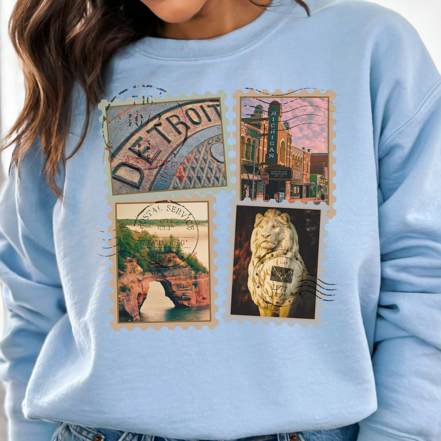 Michigan Vintage Stamp Style Sweatshirt Detroit highlight designed only for NotorieTEES