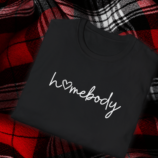 "Homebody" script tee—featuring a sweet heart detail that says it all