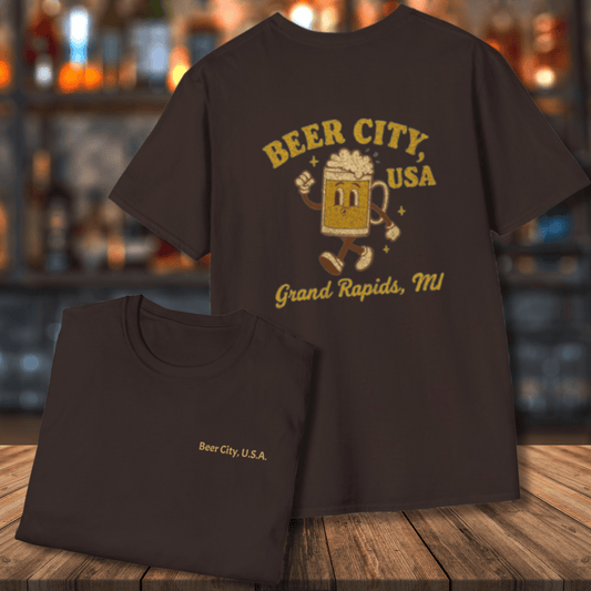 Vintage gold Beer City USA Grand Rapids MI with fun old-school 70's beer mug image
