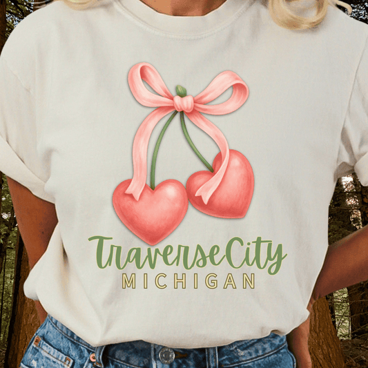 Traverse City Michigan Coquette Cherry Hearts T-Shirt Comfort Colors