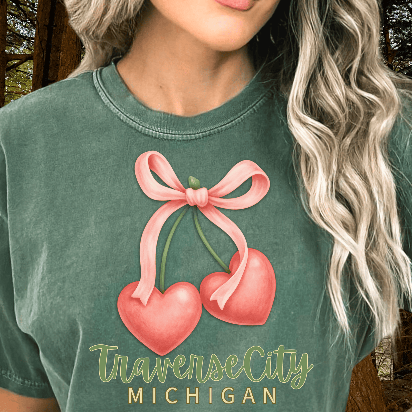 Traverse City Michigan Coquette Cherry Hearts T-Shirt Comfort Colors