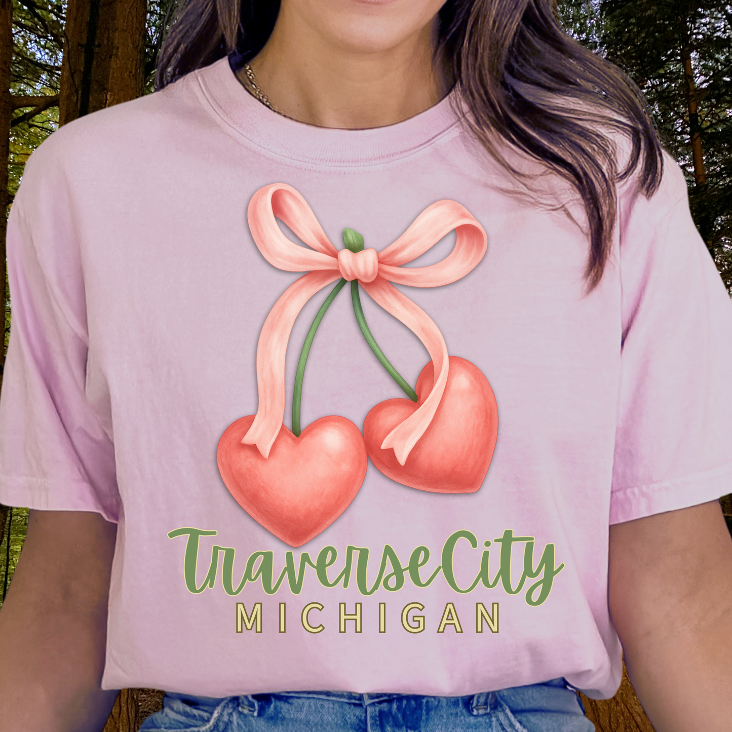 Traverse City Michigan Coquette Cherry Hearts T-Shirt Comfort Colors