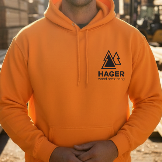 Hager Wood Preserving Logo Hoodie — Orange Workwear Pullover