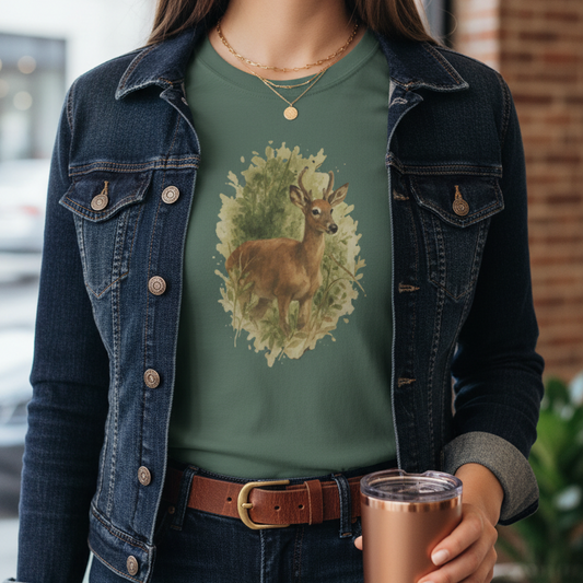 Forest Hills Michigan DEER Tee Vintage Watercolor Forest Comfort Colors